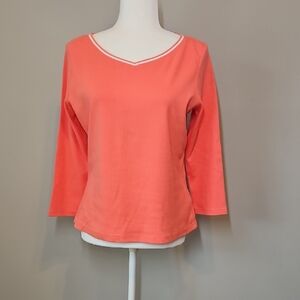Lands' End Coral Long Sleeve V-Neck Top Size Large